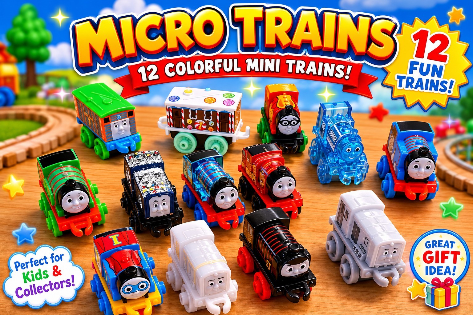 12 Thomas & Friends Micro Trains Lot – Mini Die-Cast/Plastic Toy Engines & Cars