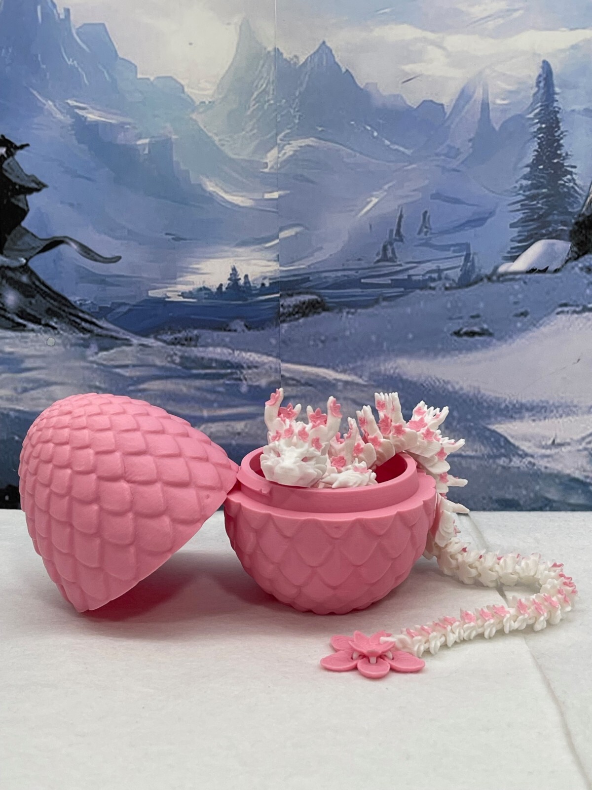 Cherry Blossom Dragon with Dragon Egg, 3D Printed Articulated Dragon Fidget Toy