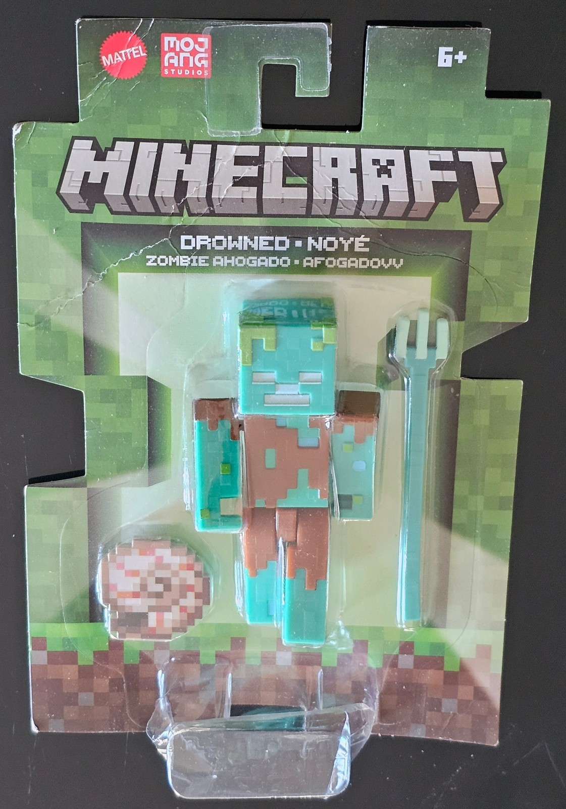 Mattel Minecraft Drowned Zombie w Trident & Nautilus Shell 3.5&Prime; Figure