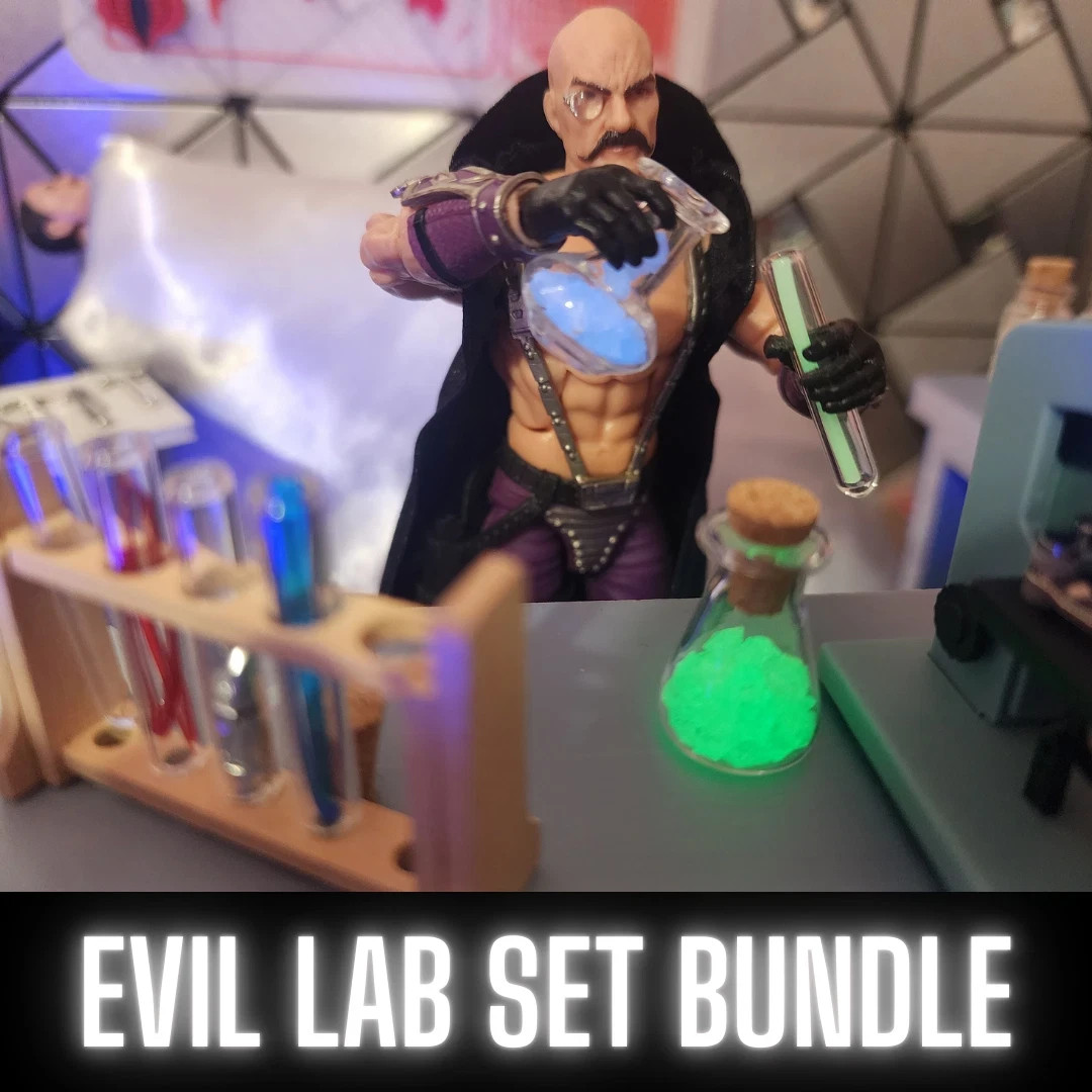 EVIL LAB SET BUNDLE – 1:12 Scale Lab Set, Glass Containers and Glass Vials GLOWS