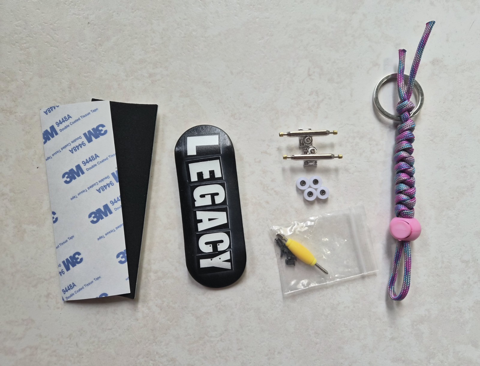 Legacy 34mm Professional Fingerboard BLACK Complete Skateboard W/ Keychain Leash