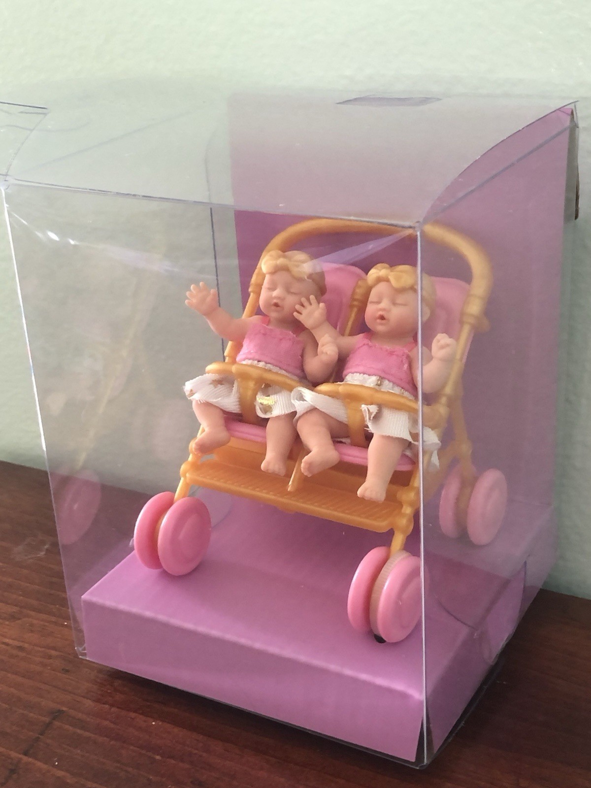 Zuru My Mini Baby Series 2 SUPER RARE Twins Pink Gold Double Stroller NEW in Box