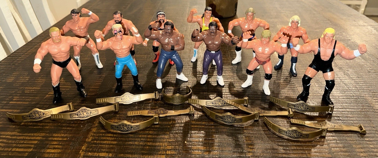 🔥 WCW Galoob Entire US Set Of 12 Figures & 12 Belts – Nice! WWE WWF HASBRO 🔥
