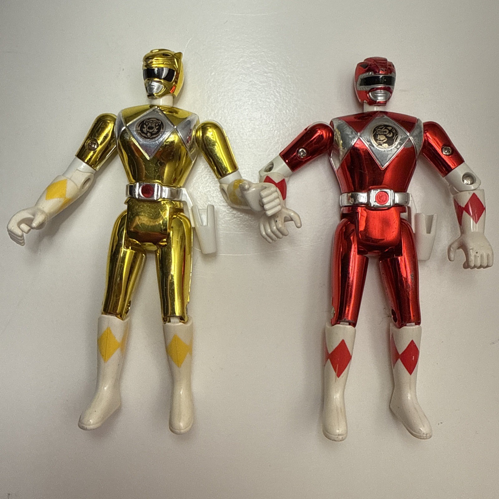Vintage Bandai MMPR Power Rangers Yellow Gold Red Ranger 1995 Chrome Metallic