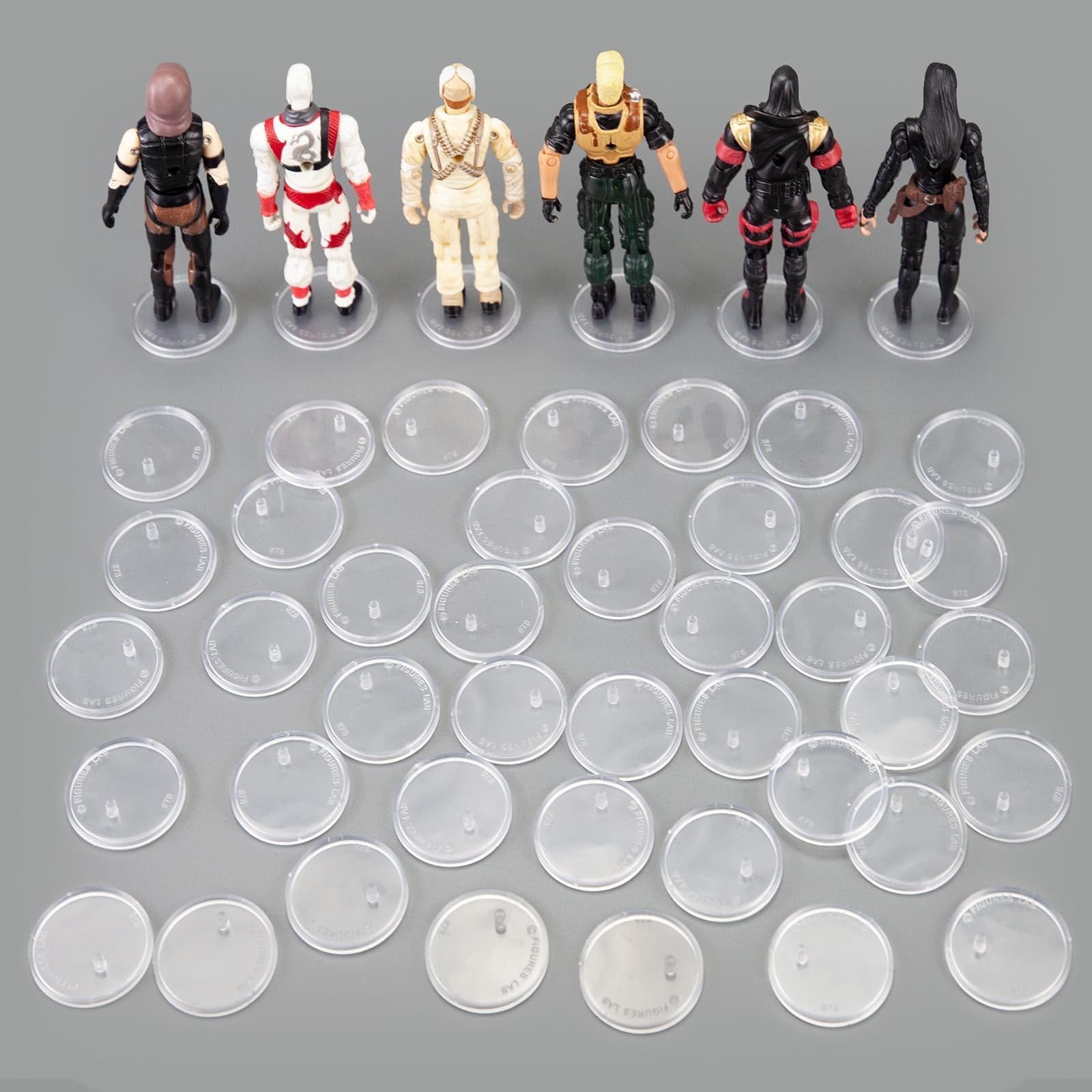 36 Clear Round Display Stands for 3.75” Action Figures – 37.5mm Base, 3.6mm Peg