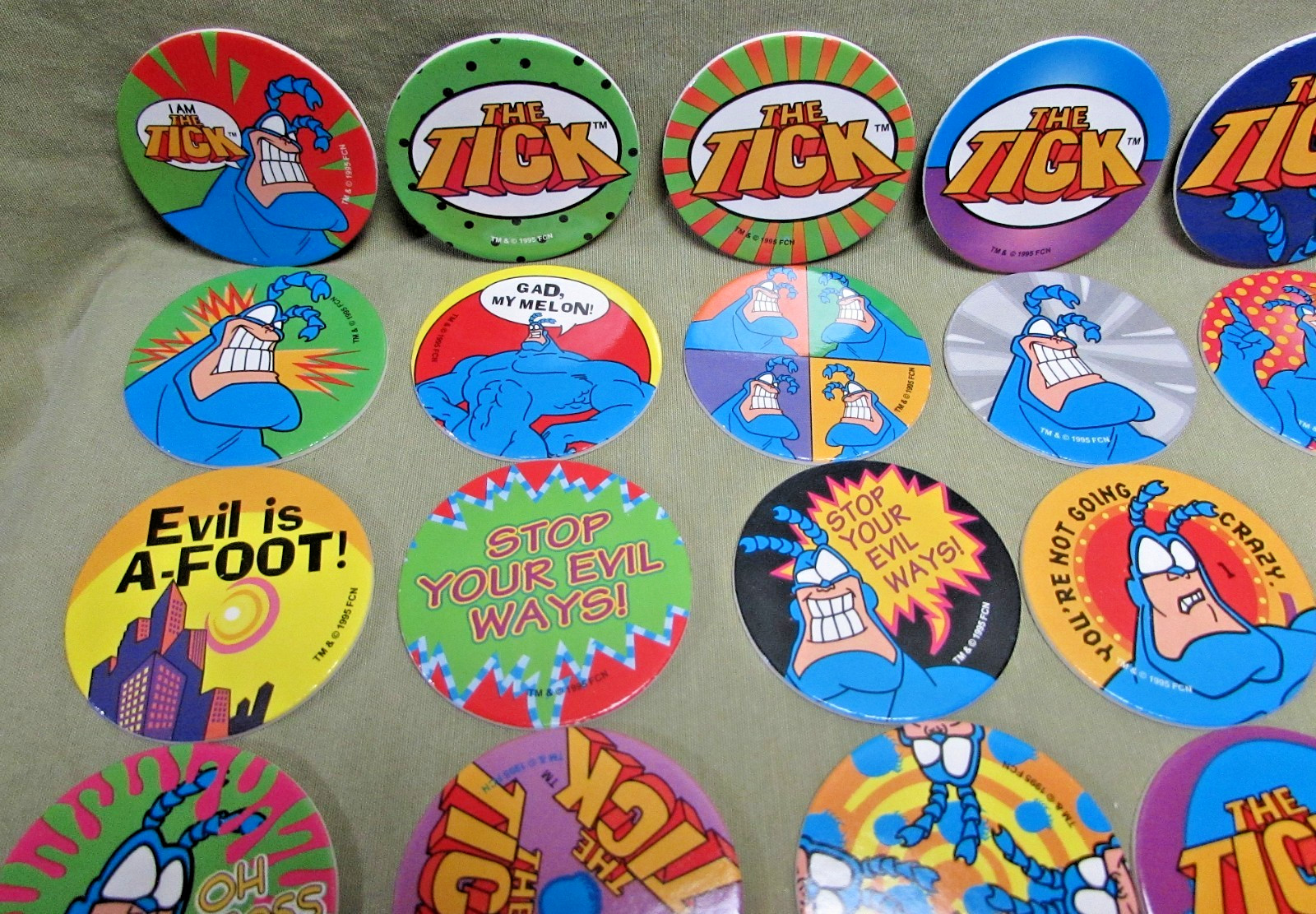 1995 THE TICK POG MILKCAP COMPLETE SET of 60 Fox Children&rsquo;s Network Ben Edlund