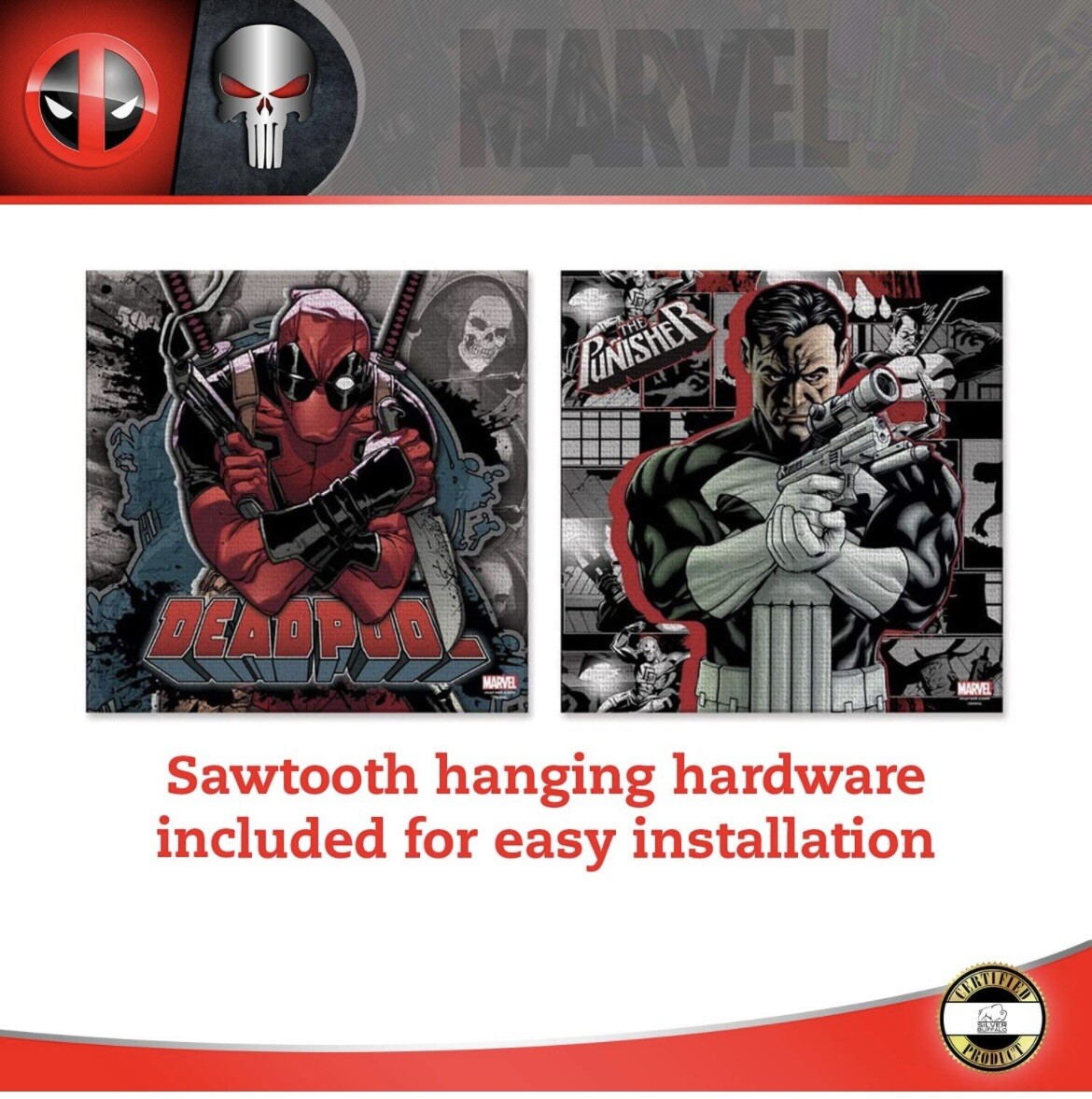 New Marvel Deadpool & Punisher Comics TV Movie Canvas 2 Art Pack Set 12x12x1