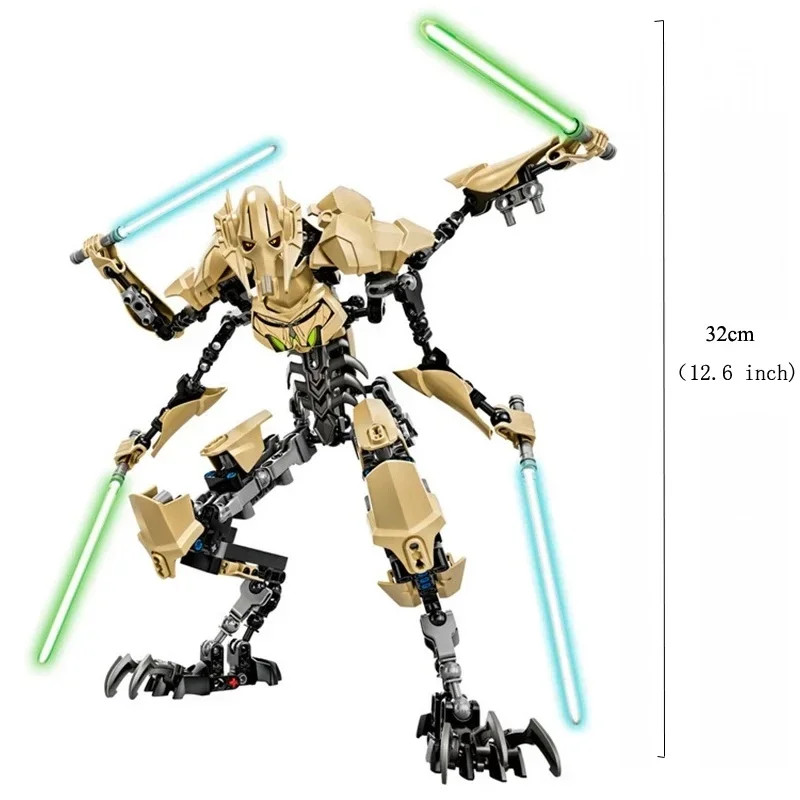 Four Armed Cyborg General Building Blocks Figure with Lightsabers Model Gift
