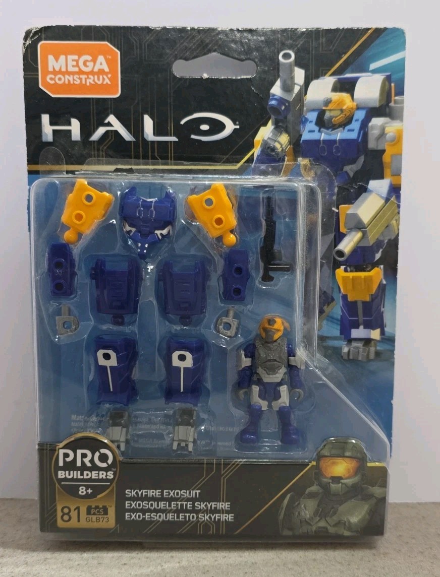 Mega Construx Halo Pro Builders Skyfire Exosuit GLB73 81 Pcs New Box Damage Blue