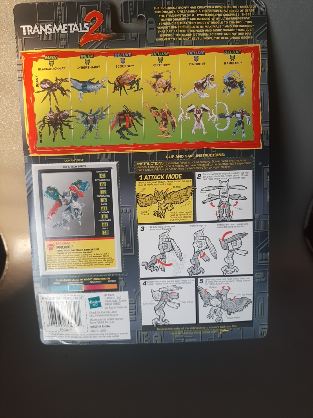 NEW~SEALED ~ Hasbro~ 1999 Transformers~ Beast Wars Transmetals 2~ HUNTER OWL~