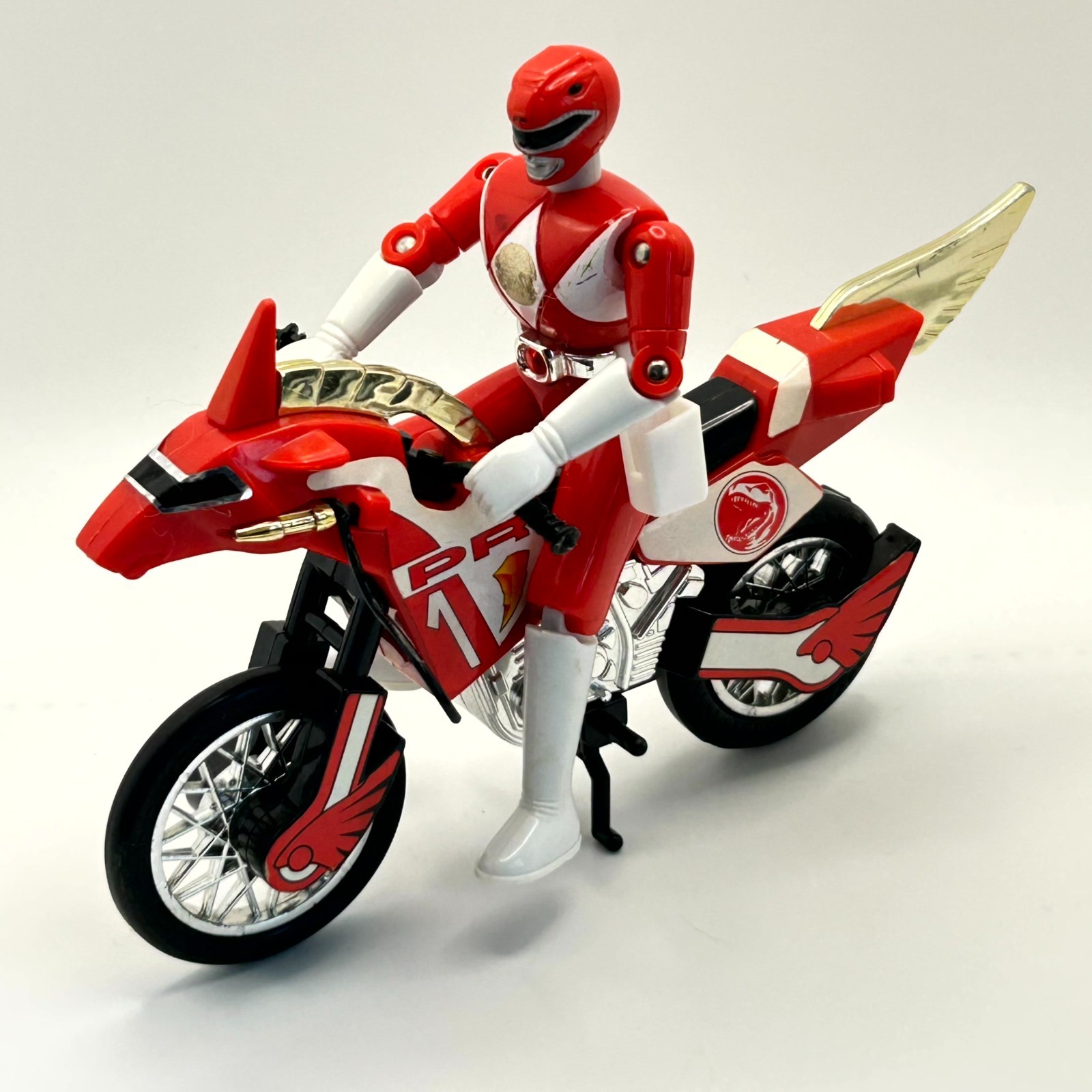1993 Power Rangers Tyranosaurus Battle Bike w Red Ranger Figure 1993