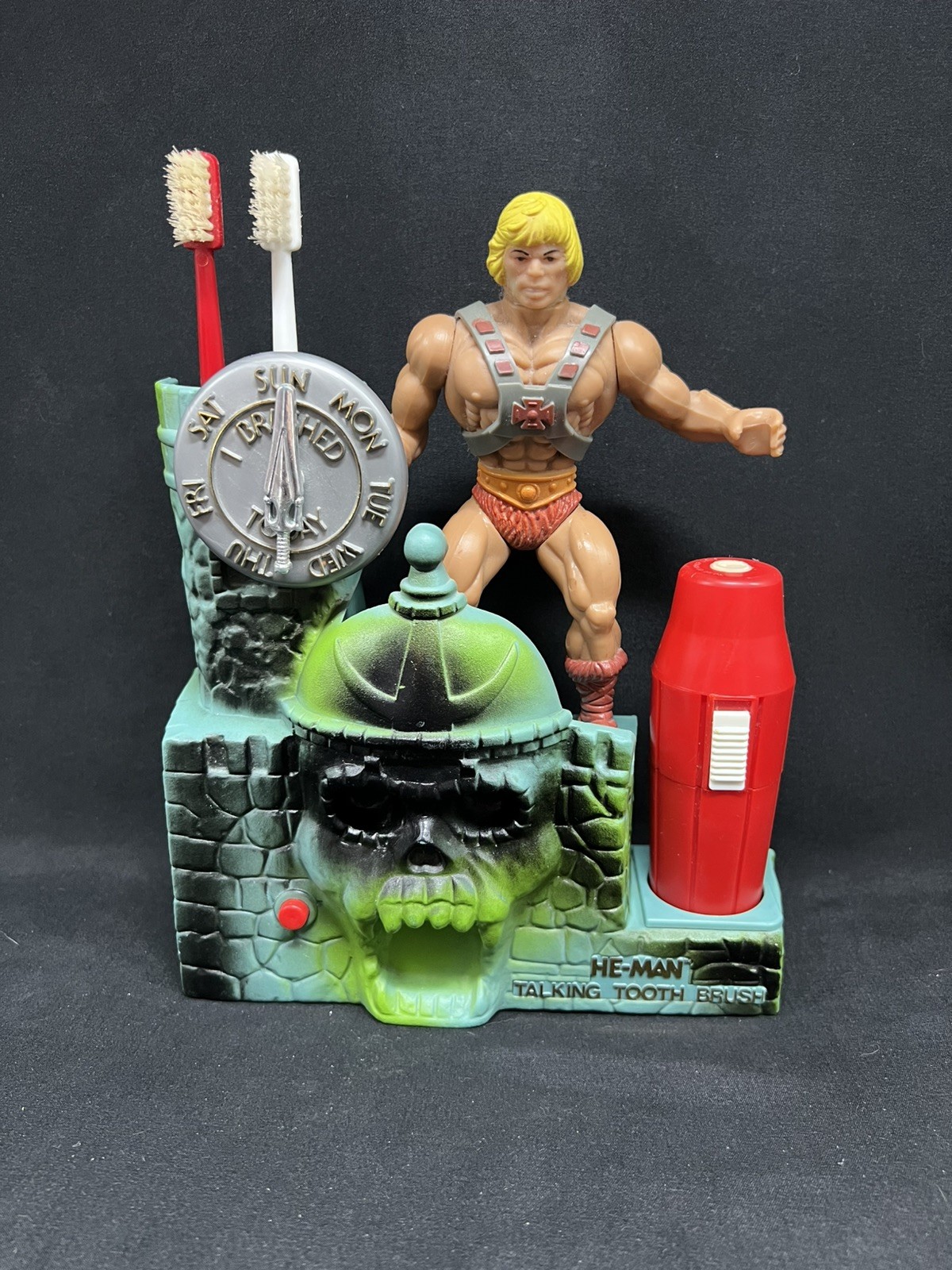 Vintage He-Man Talking Toothbrush Holder MOTU Grayskull Not Working Complete