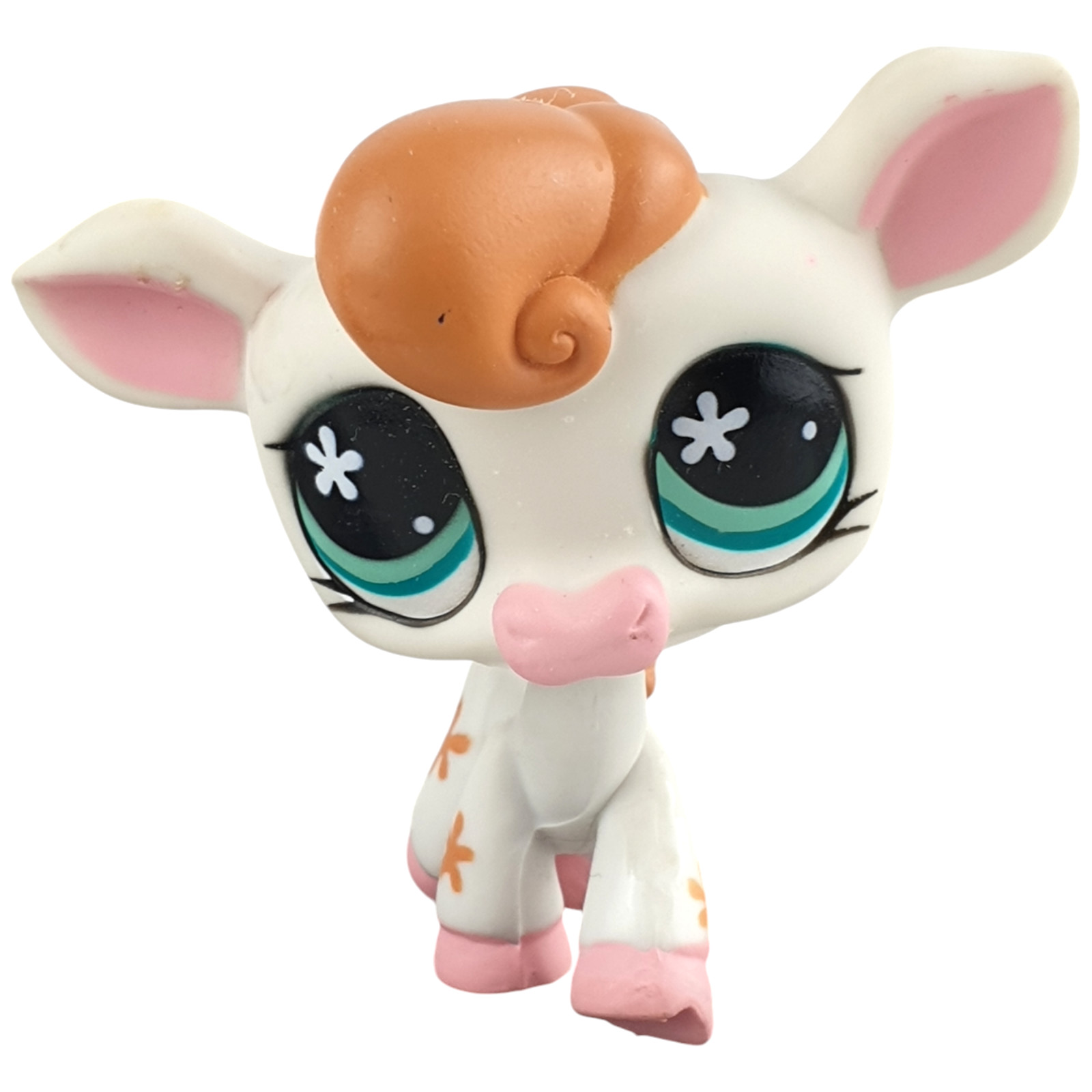 LPS #877 JERSEY Cow Littlest Pet Shop 2007 White Brown Gen 2 BLUE Eyes No Mag Vg
