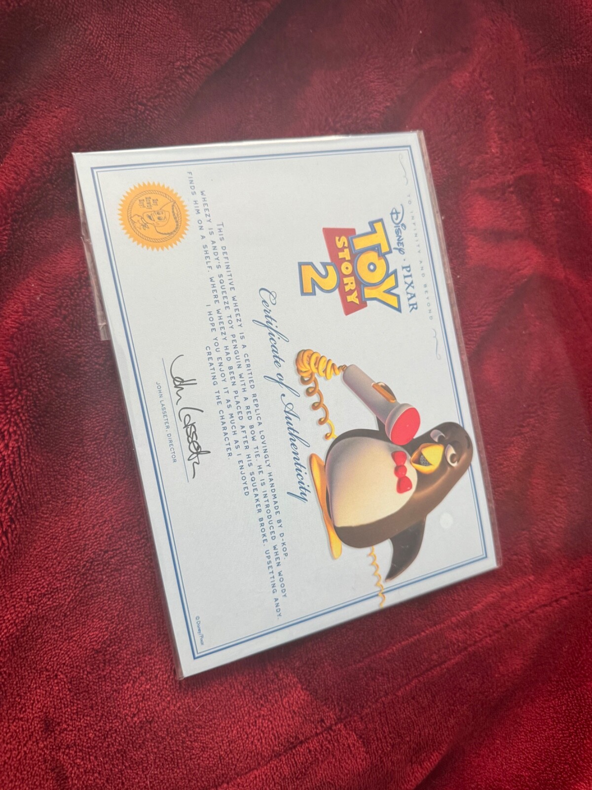 Toy Story Signature collection certificate. Wheezy