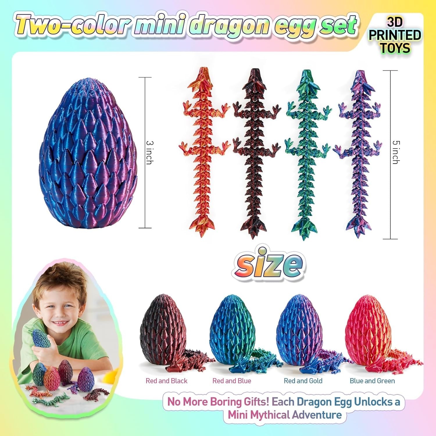 Fantasy Dragon Egg with Articulated Crystal Dragon 4 Pack Gifts for Boys Girls