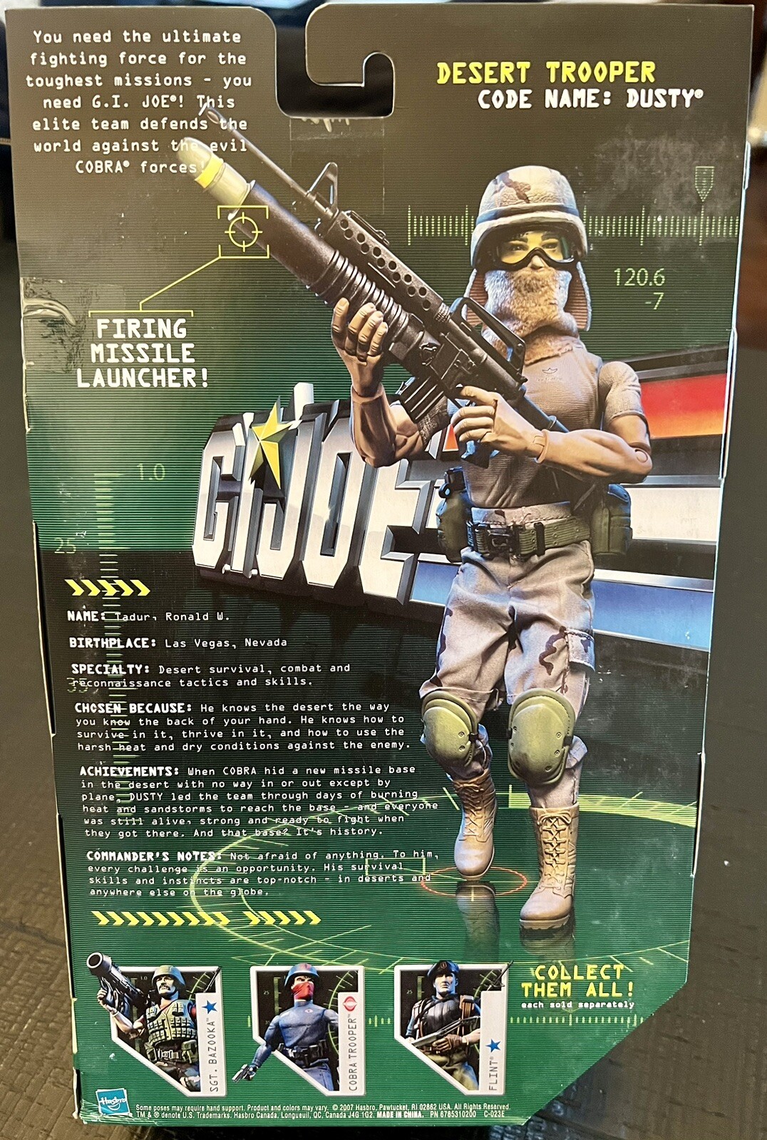 GI Joe Desert Trooper Code Name Dusty Action Figure W/firing Missile Launcher