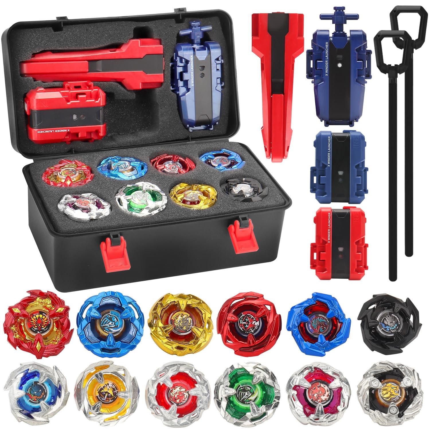 X Battling Top Gyro Toy Set, 12 Spinning Tops, 3 Launchers with Storage Box, …