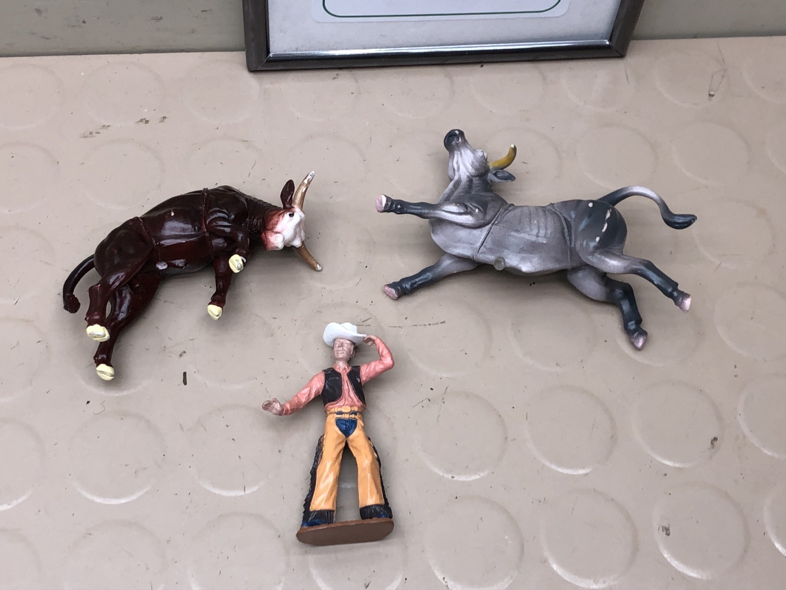 Western Rodeo Cowboy Bull Rider & 2 Bulls Toy Figure Set