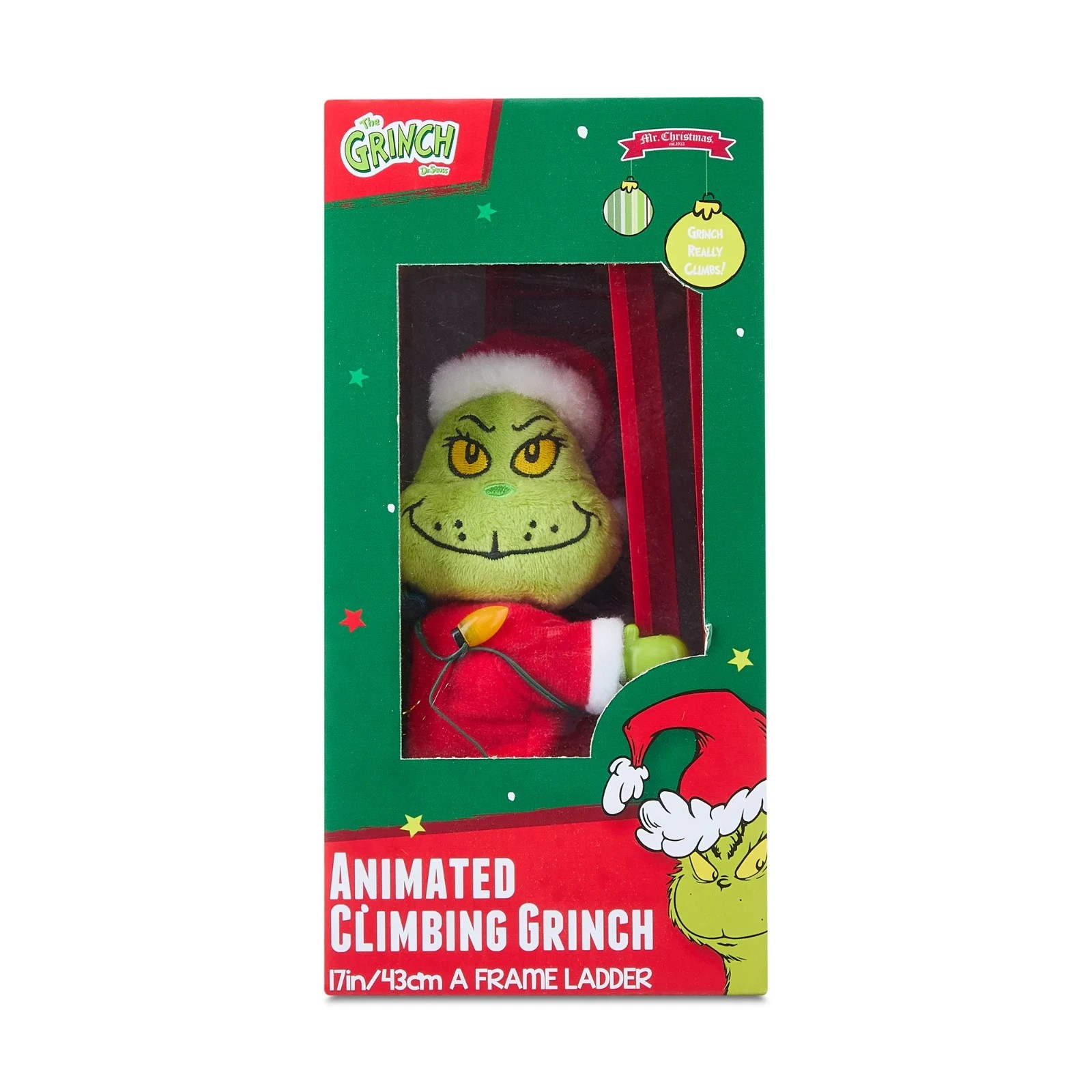 Grinch Tabletop Climber 17&Prime; Ladder Animated Climbing Christmas Lights Musical
