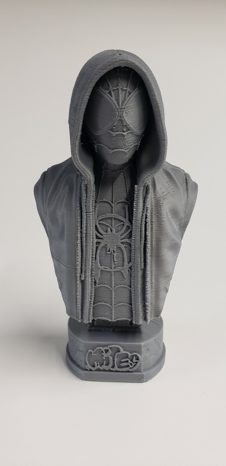 3D Printed 6&Prime; Miles Morales Spiderman Bust Model Silver PLA Plastic