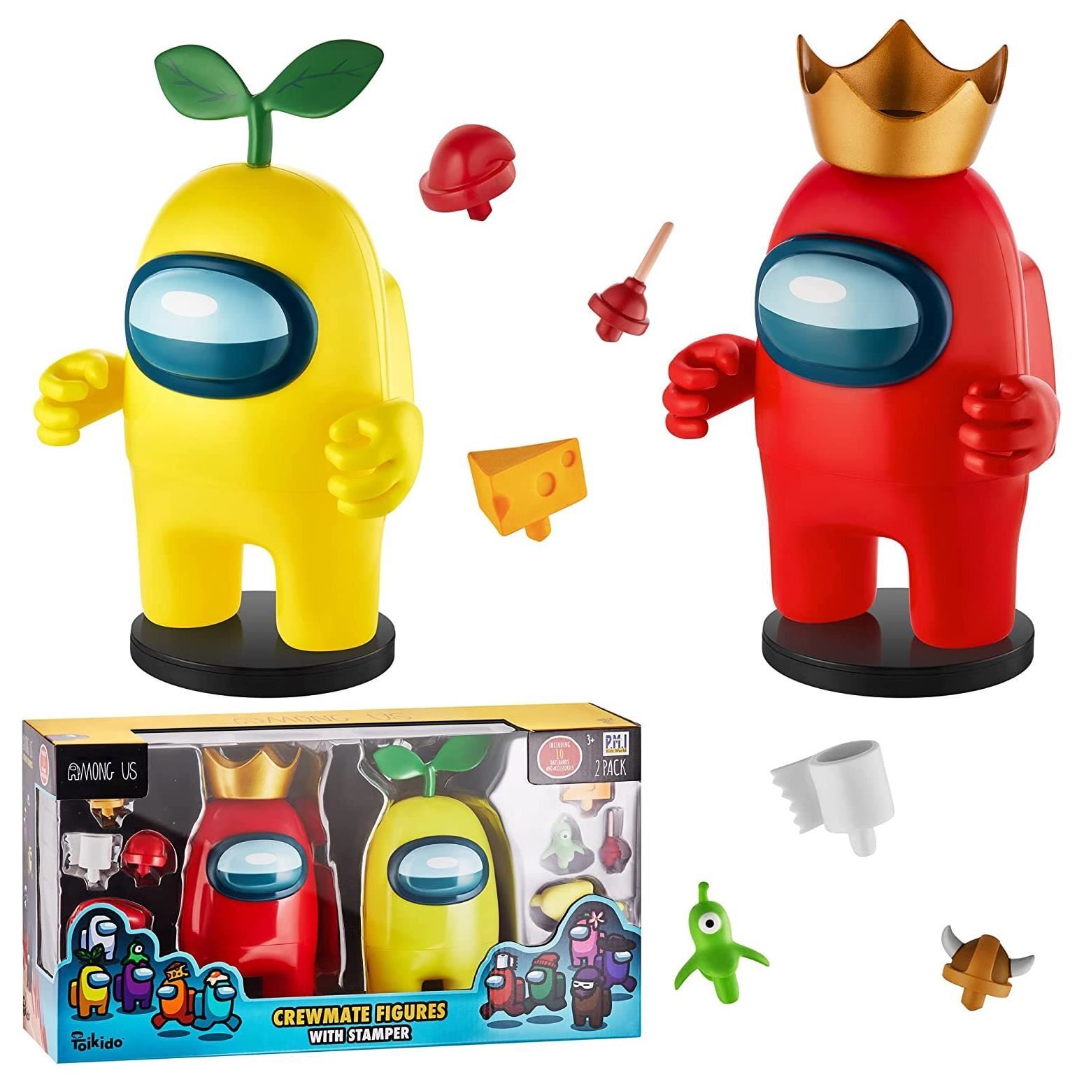 Among Us Stamper Crewmate 2pk Yellow Plant Hat Red Gold Crown 7&Prime;
