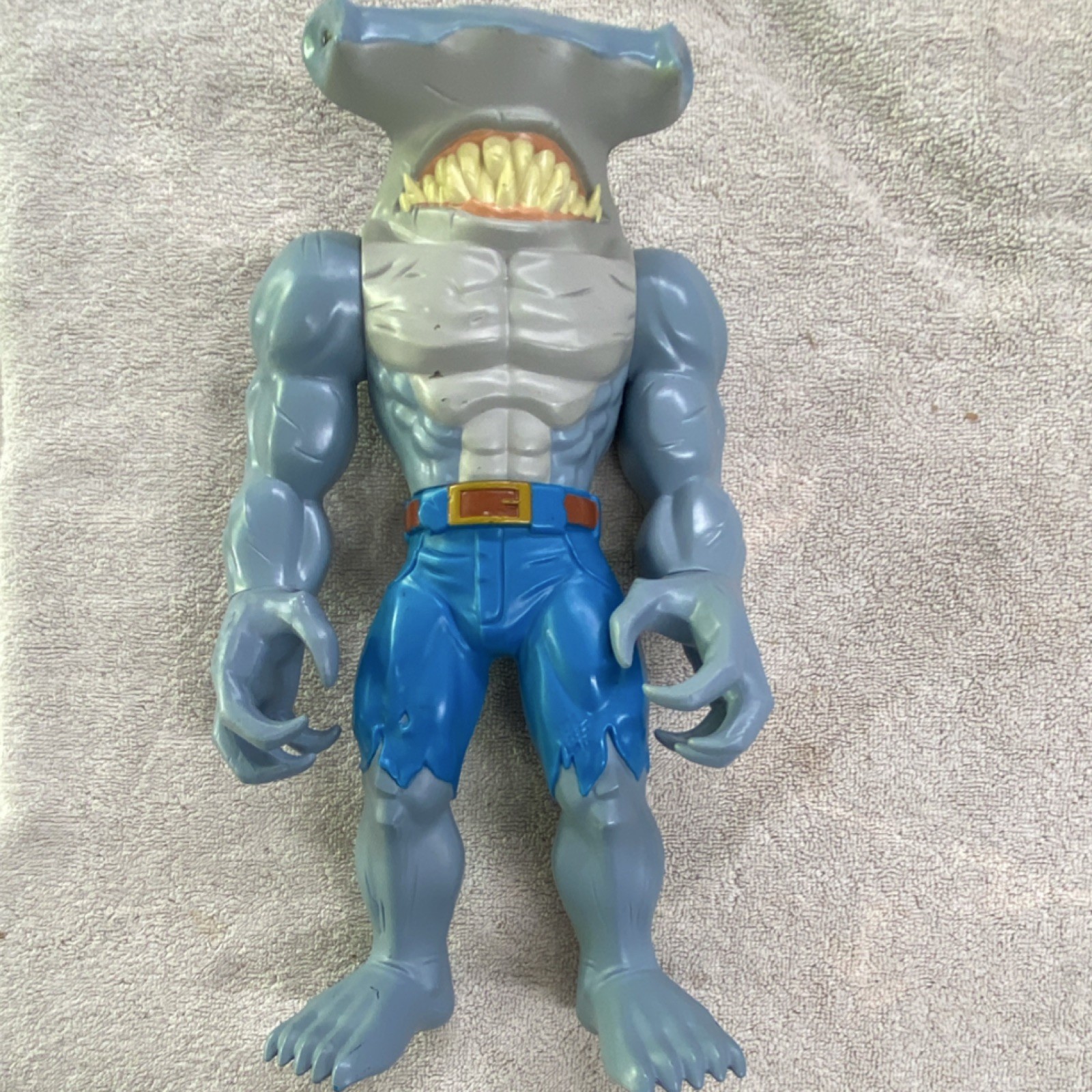 Humanoid Sharkman Action Figure Plastic Gray Blue Blue Pants Brown Belt
