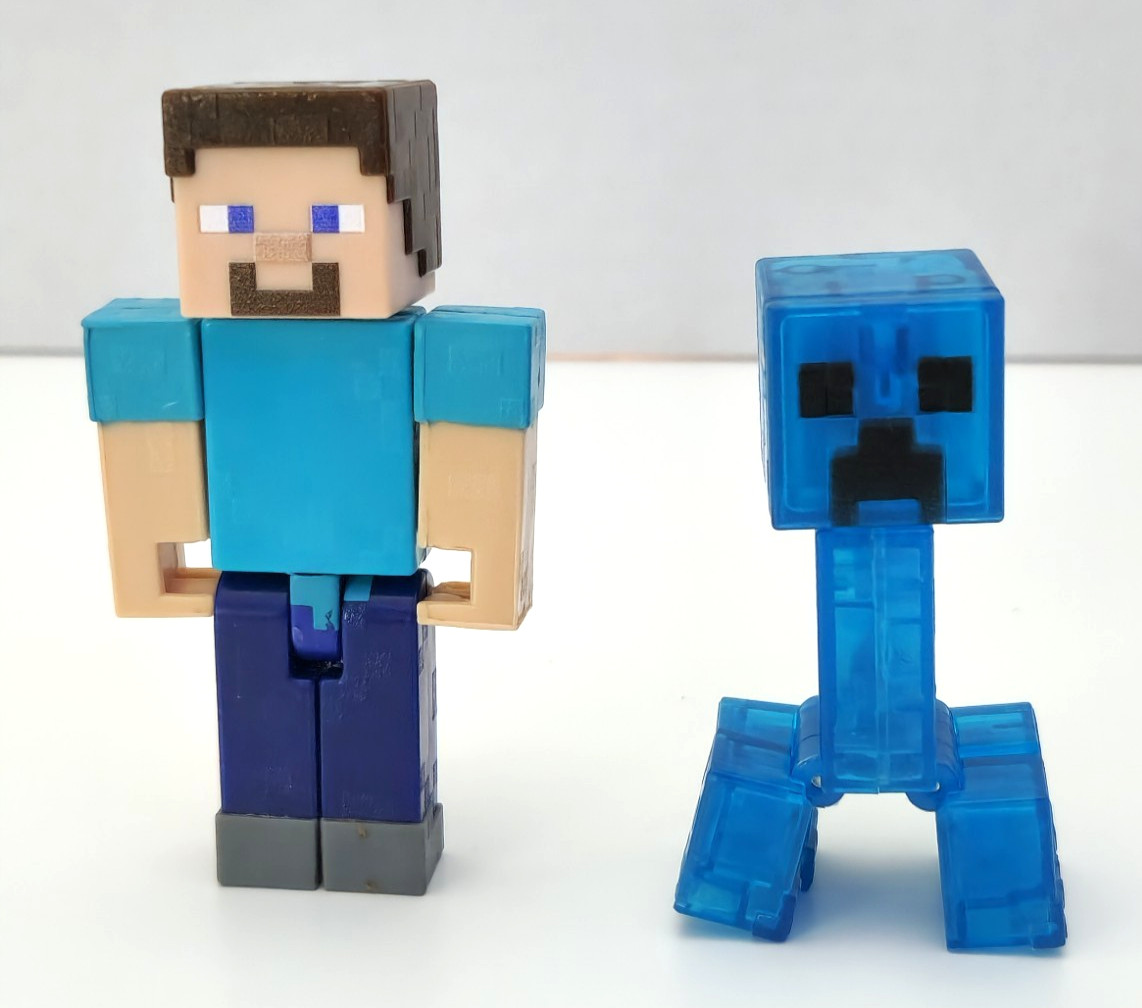 Minecraft Steve & Charged Blue Creeper 3&Prime;in figure toy lot of 2 Mattel