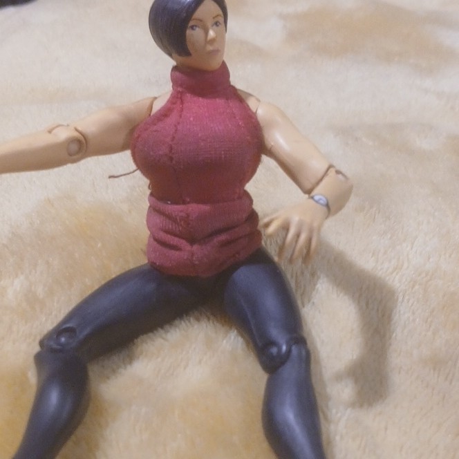 Articulated Human Female Action Figure Plastic/Fabric Burgundy Black Beige