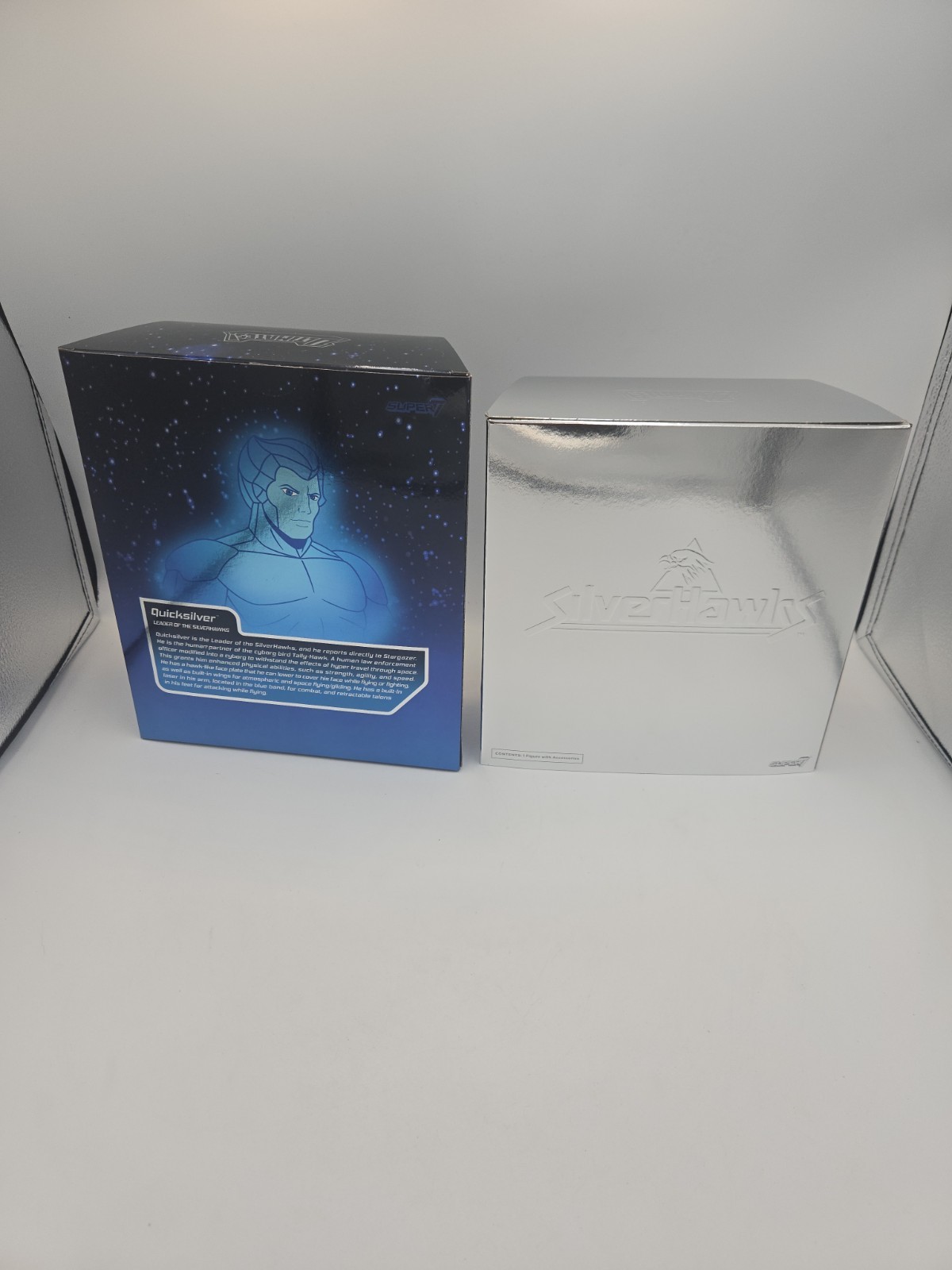 Super7 Ultimates Silverhawks Quicksilver 7&Prime; Action Figure. New In Open Box.