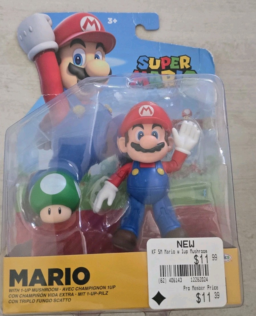 NIB Nintendo Super Mario Brothers Action Figure 1 up Mushroom Collectible Age 3+