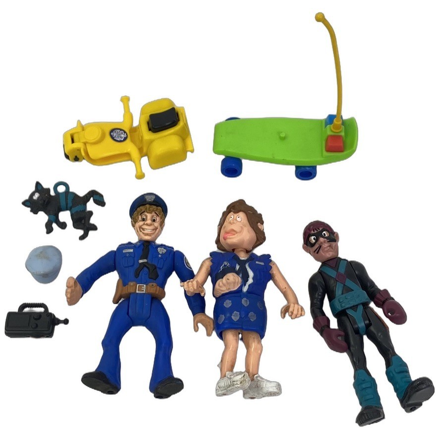 Vintage Police Academy Action Figure Lot Mahoney Zed Claw Skateboard Scooter