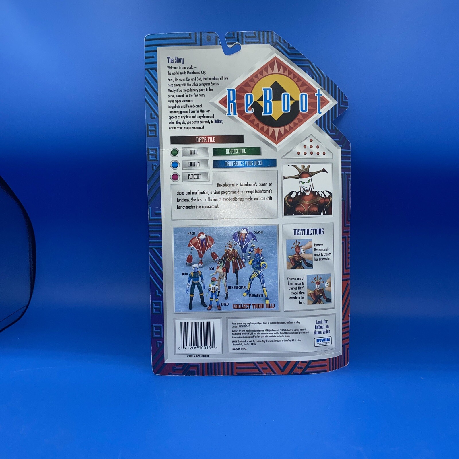Irwin Toys REBOOT HEXADECIMAL ACTION FIGURE with 4 MASKS Vintage 1995
