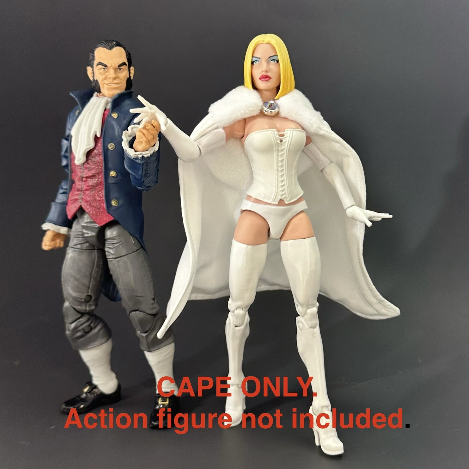 White Wired Cape W/ Fur Marvel Legends Emma Frost 6” Action Figure Custom X-men