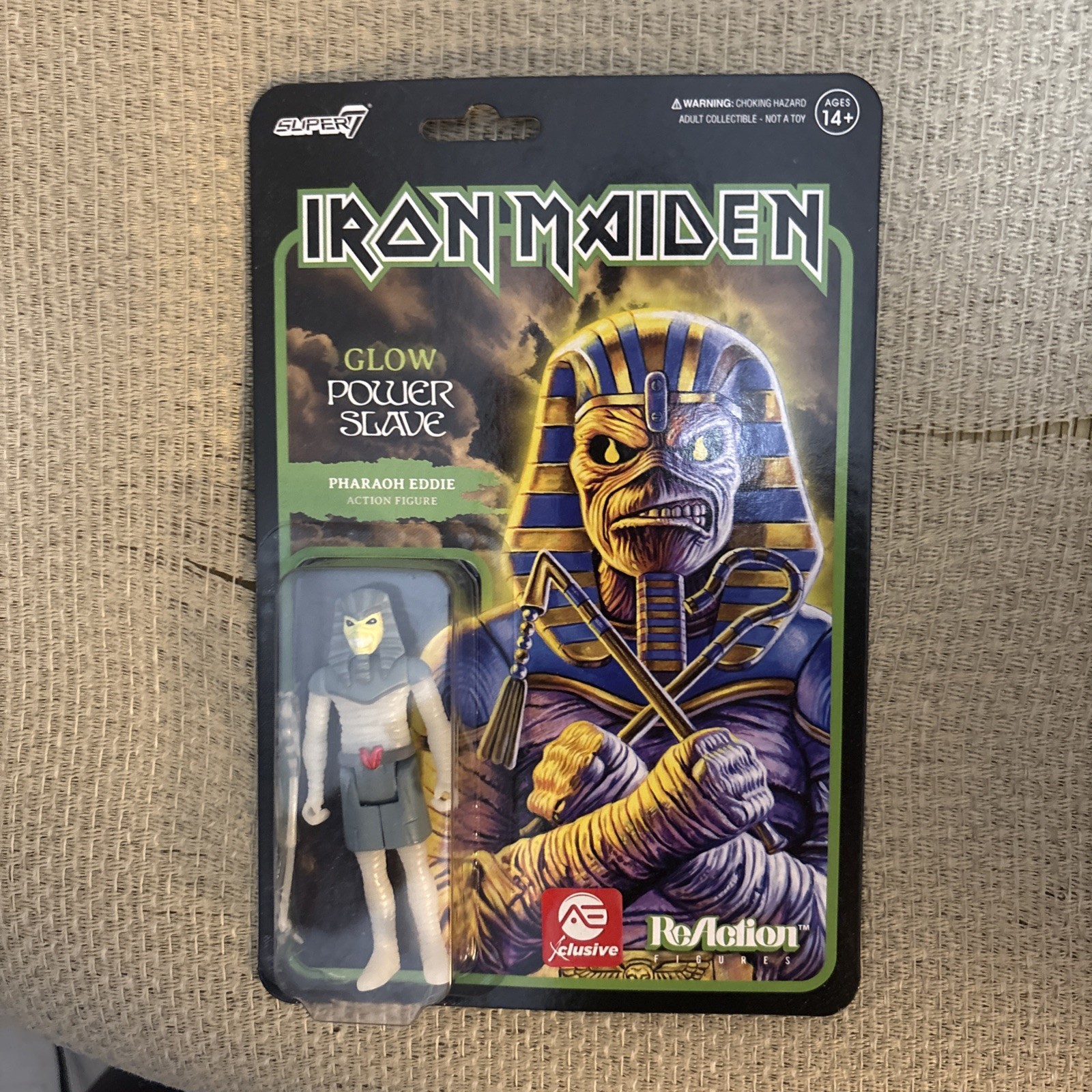Super7 ReAction Iron Maiden Powerslave Pharaoh Eddie GITD Exclusive New *