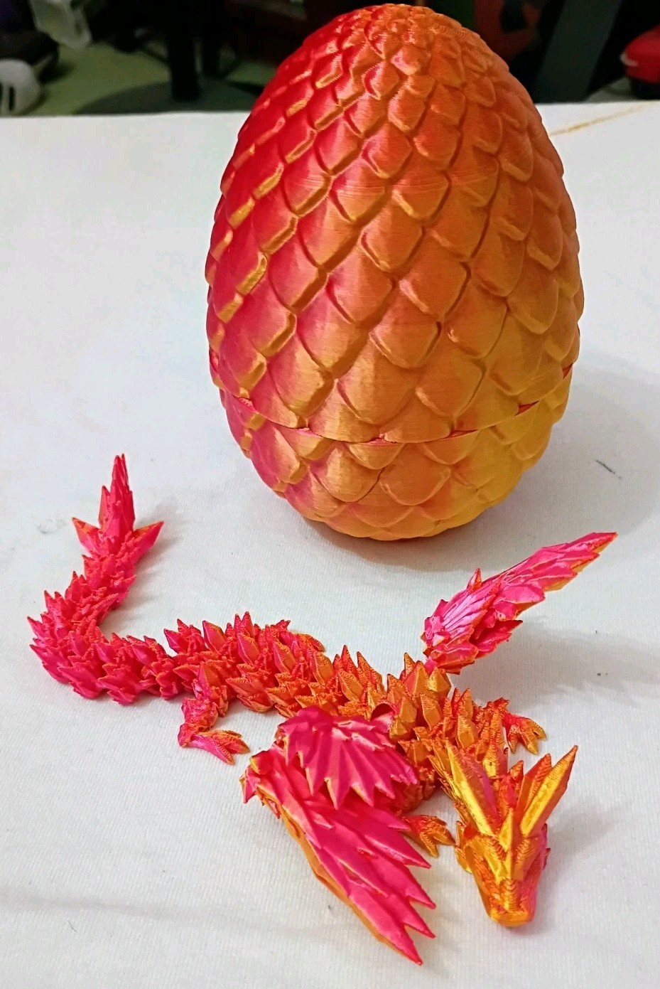 5in 3D Printed Orange/Pink Dragon Egg With Baby with Wings