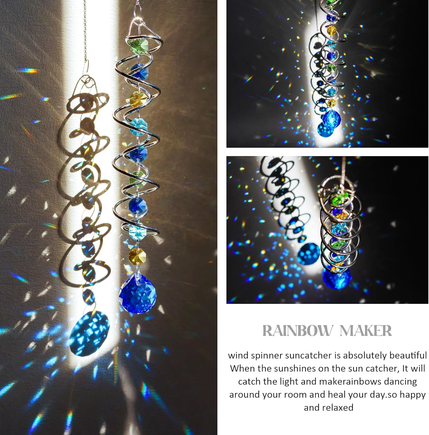 Spiral Wind Spinner Sun Catcher with Crystal Ball Indoor Outdoor Decor