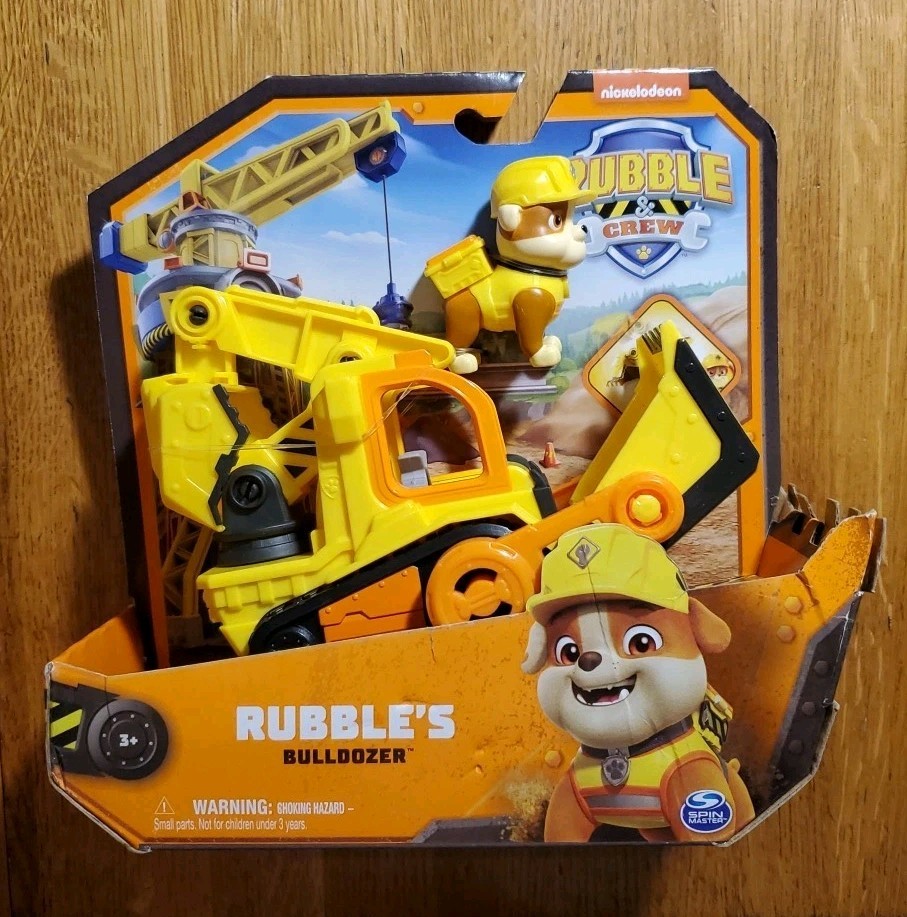 PAW Patrol, Rubble & Crew Toy Bulldozer Vehicle with Collectible Action Figure