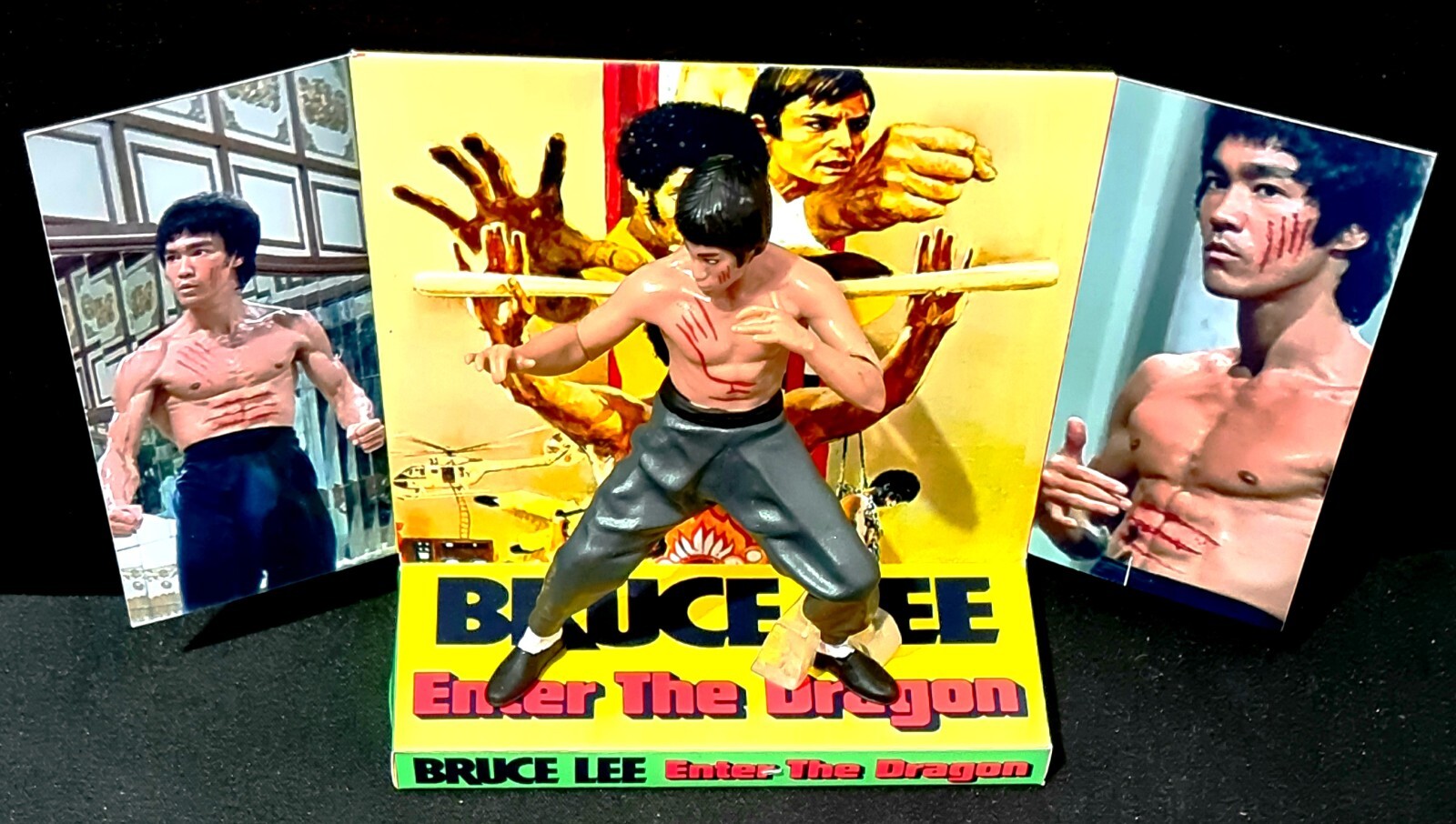 BRUCE LEE 🥋 ENTER THE DRAGON 🥋 Action Figure on Custom Design Display Diarama