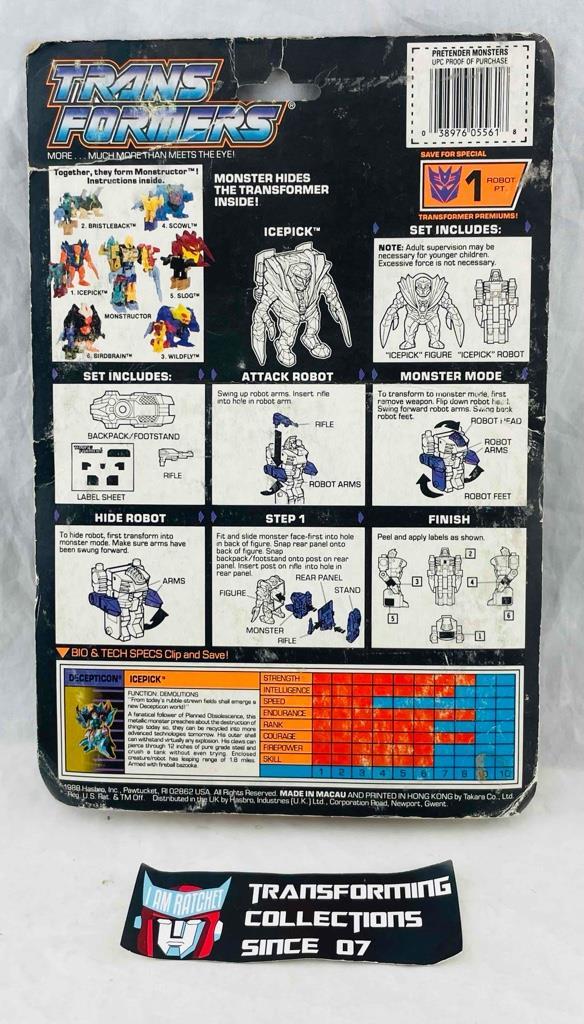 Transformers Original G1 1989 Pretender Monsterbot Icepick MOSC for Monstructror