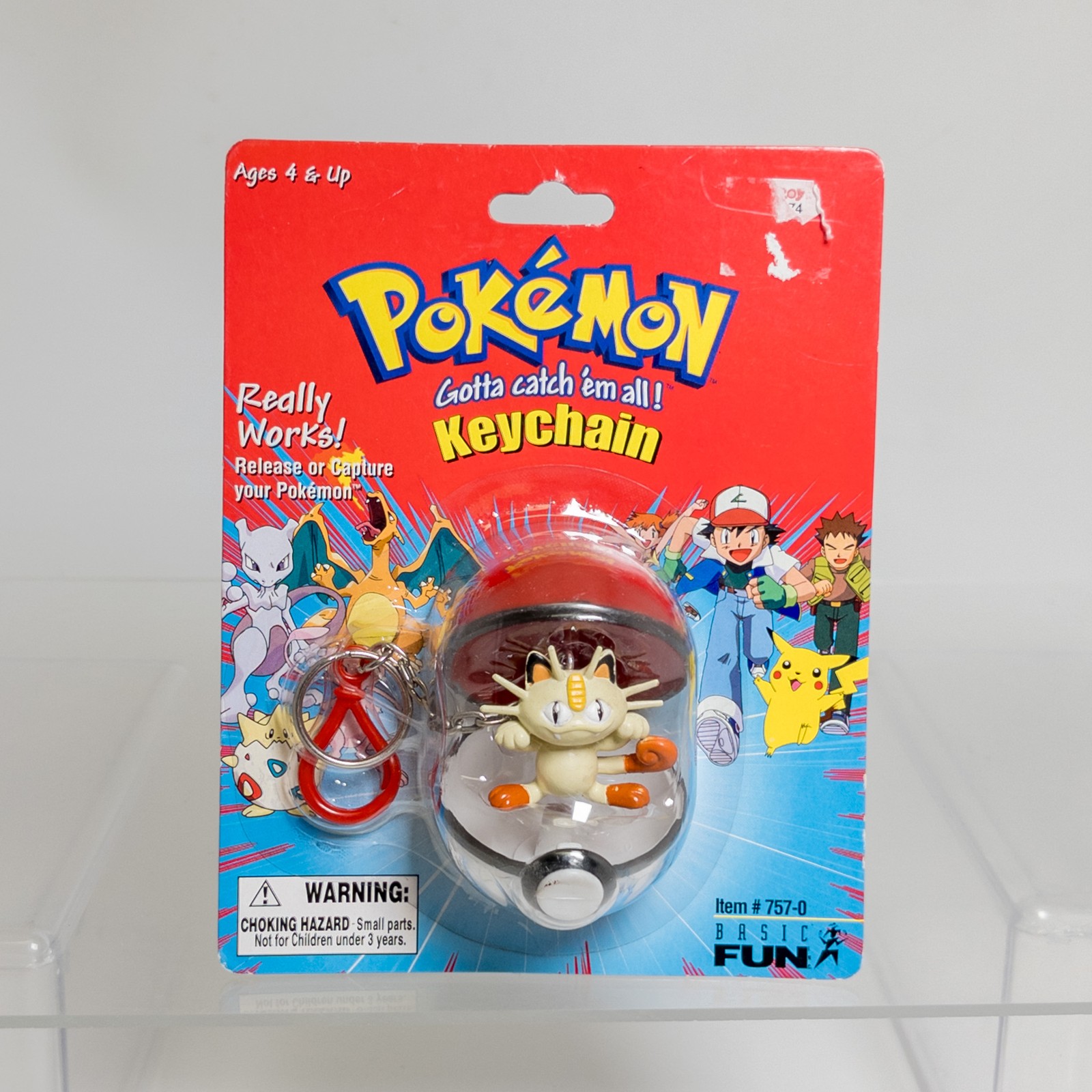 Basic Fun – 2000 Pokemon Pokeball Keychain – #52 MEOWTH *NM*