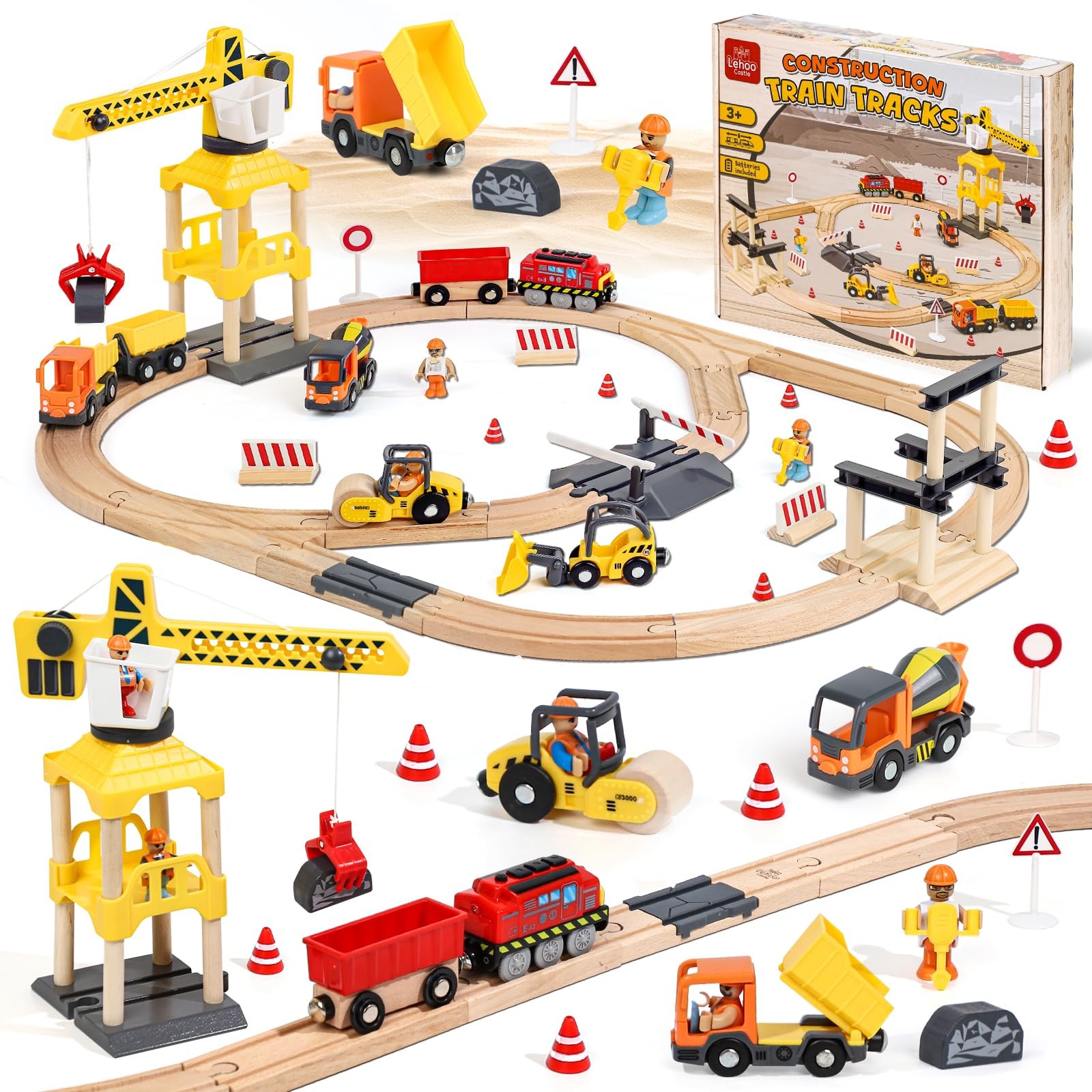 Lehoo Castle 68PCS Wooden Train Set – Toy Train Set for Toddlers 2-4, Wooden …