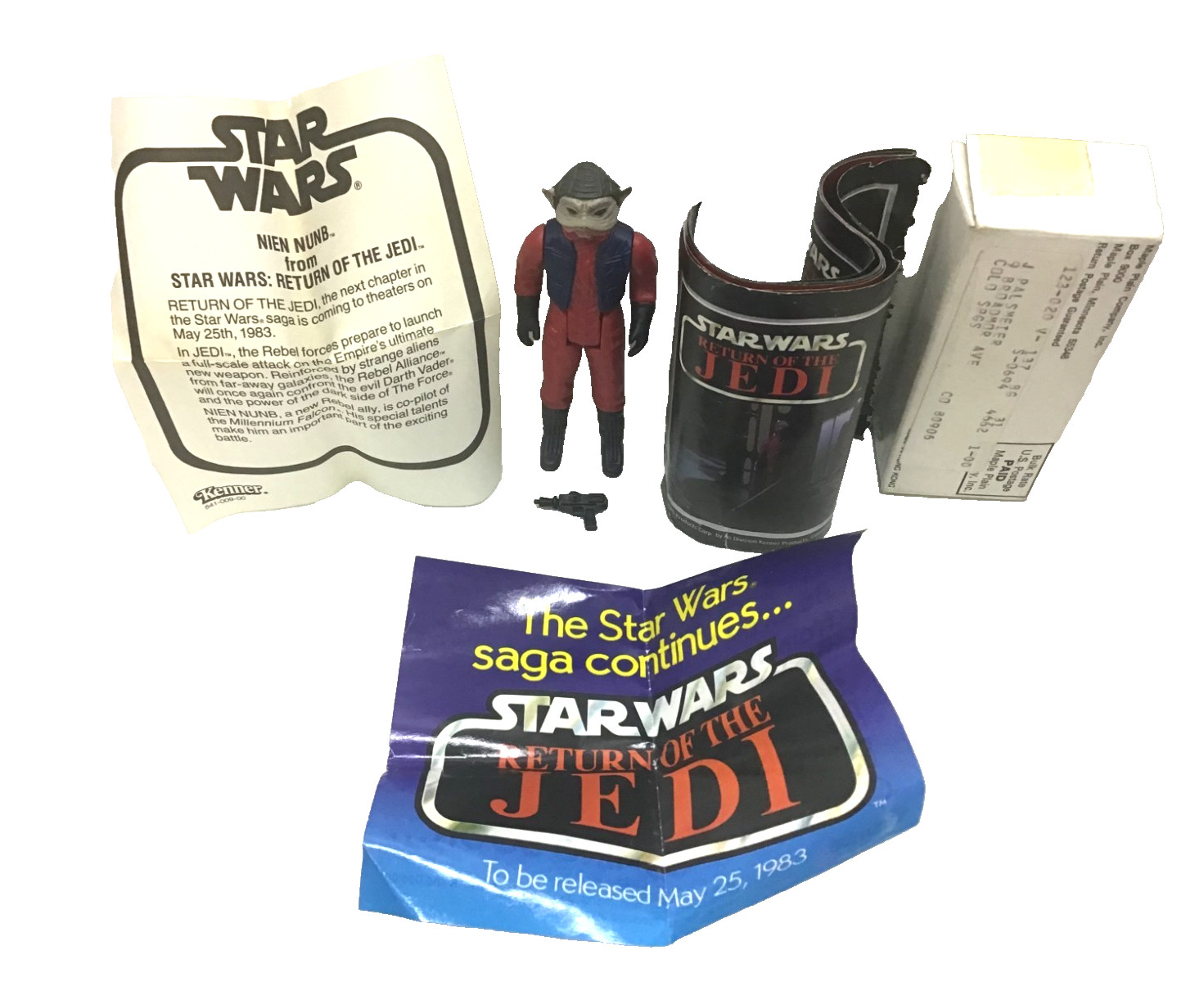 1983 VINTAGE KENNER MAIL-AWAY NIEN NUNB – WEAPON, BOX, & PAPERWORK NO BAG
