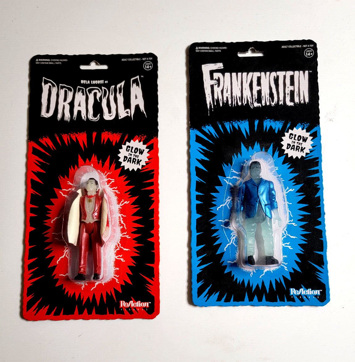 ReAction Universal Monsters Dracula, rankenstein Glow Super 7 Lot