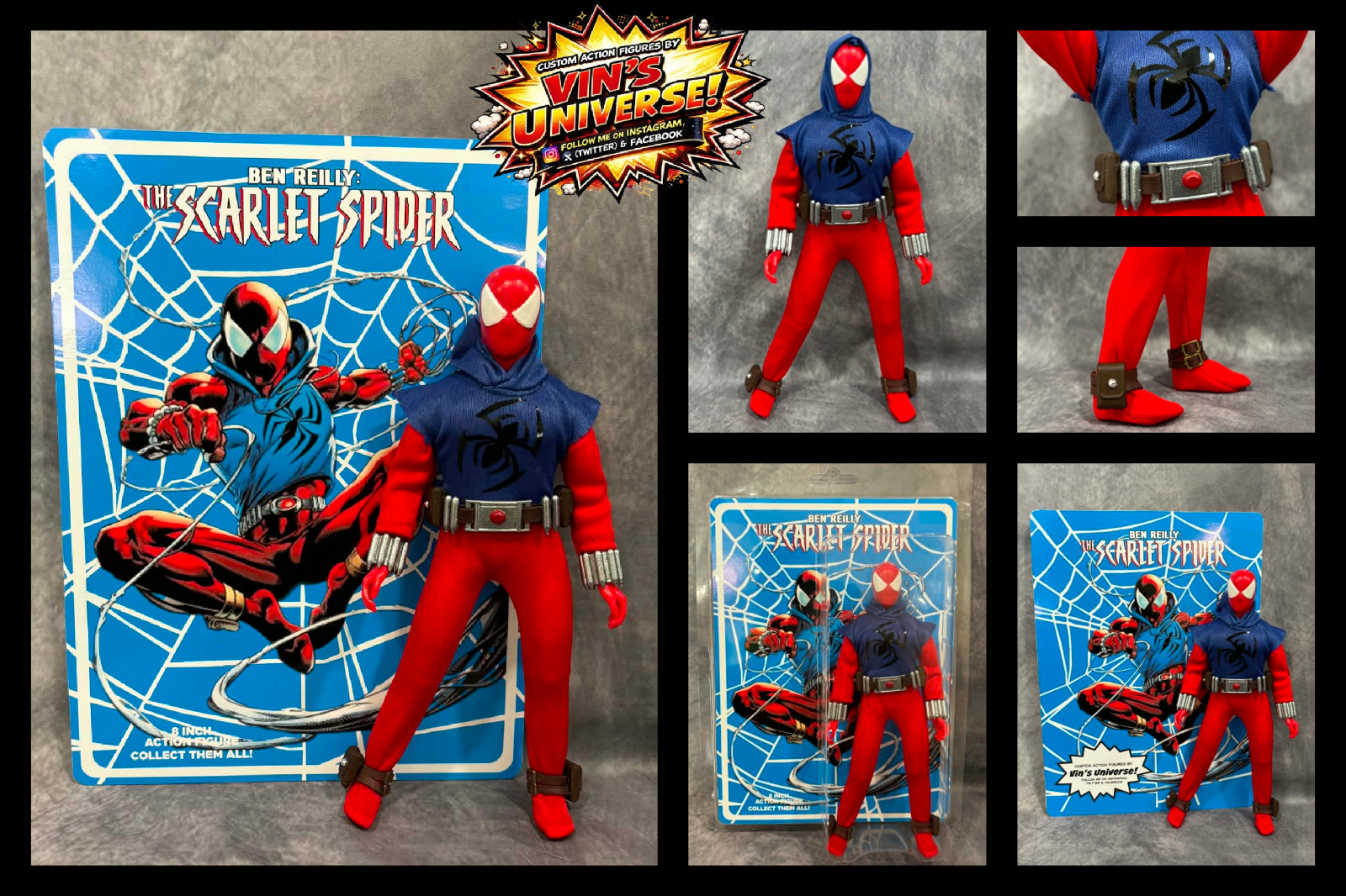 Custom 8&Prime; Mego Scale SpiderMan Peter Parker Ben Reilly Scarlet Spider-Man & Case