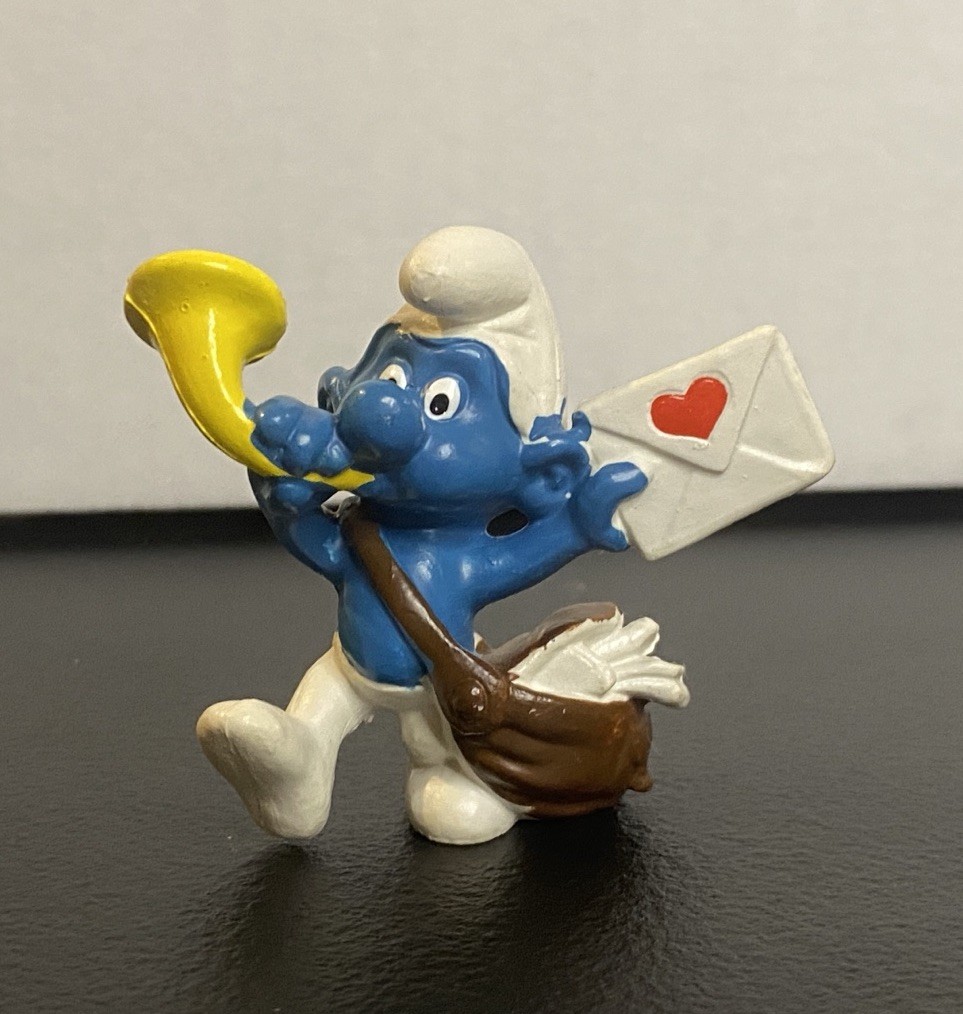 Postman Mail Carrier Vintage Smurf 20031 PVC Card Mail Bag Peyo Hong Kong 1978