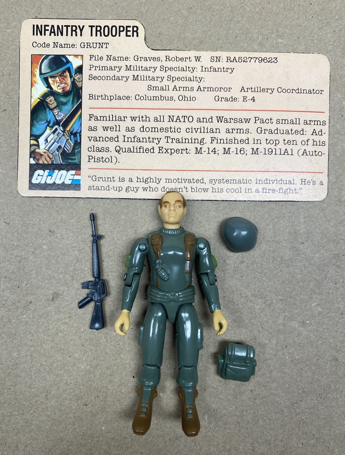 GI Joe 1982 Grunt V1 Straight Arm Complete Clean & Tight! Vintage Hasbro ARAH
