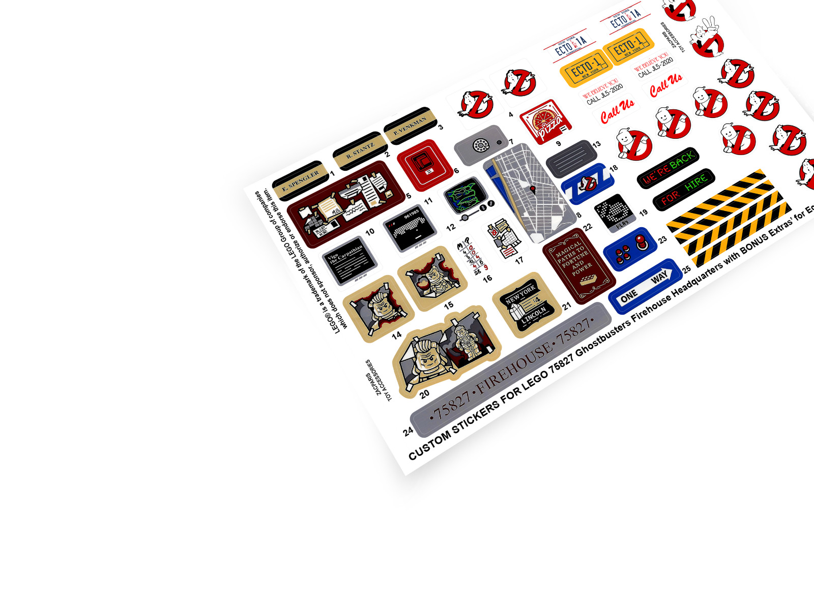 CUSTOM STICKERS for Set 75827 Firehouse Headquarters Ghostbusters , Models, etc