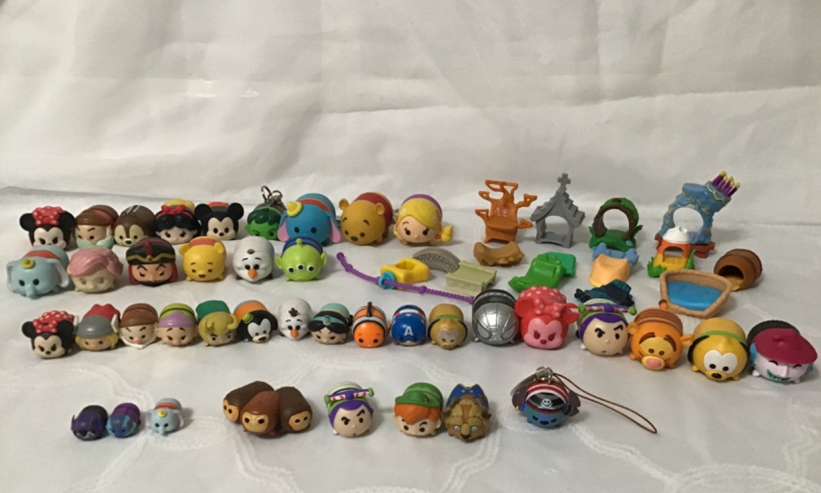 Disney Tsum Tsum vinyl small medium large figures and accessories, lot of 55
