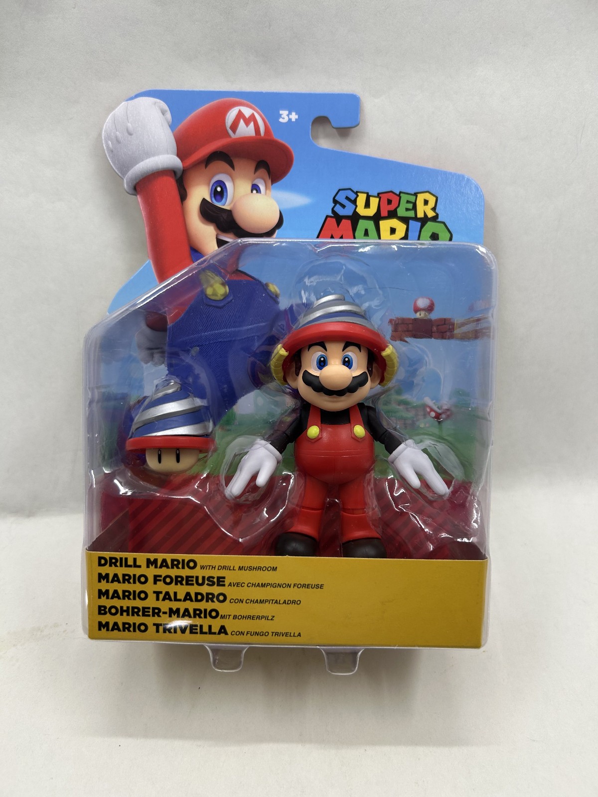 Jakks Pacific World of Nintendo Super Mario DRILL MARIO 4&Prime; Figure w/Mushroom
