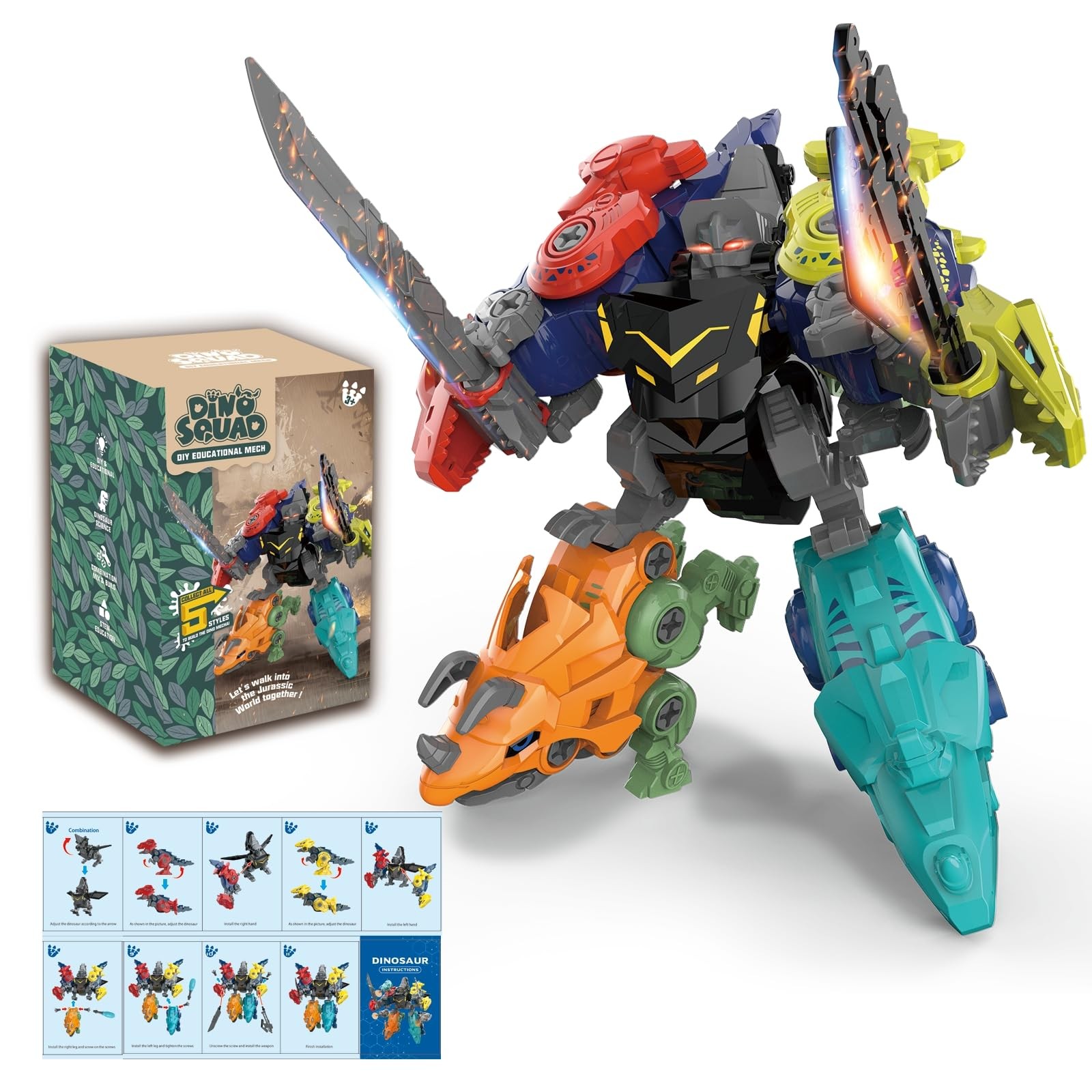 Dinosaur Transform Robot 5 in 1 Take Apart Toys Set for boy Kid Age 3 4 5 6 7…